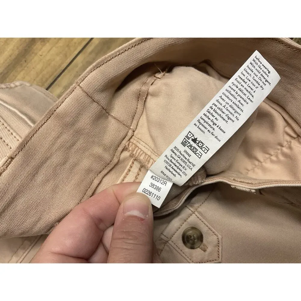 Spanx Women's Large Blush Pink Stretch Twill Wide Leg Cropped Pants High Rise